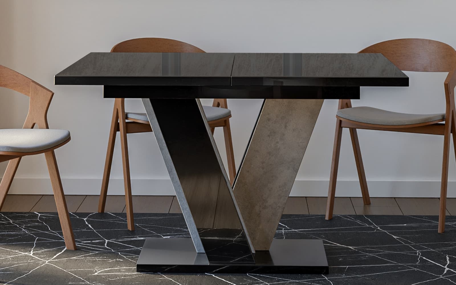 masă dining extensibilă bellavista, 120/160x90 cm, alb/negru