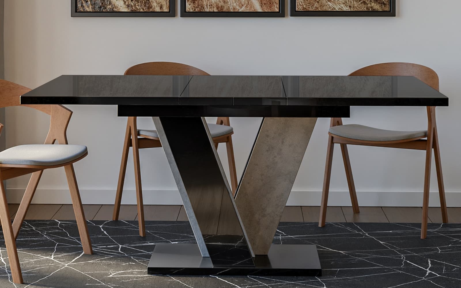 masă dining extensibilă bellavista, 120/160x90 cm, alb/negru