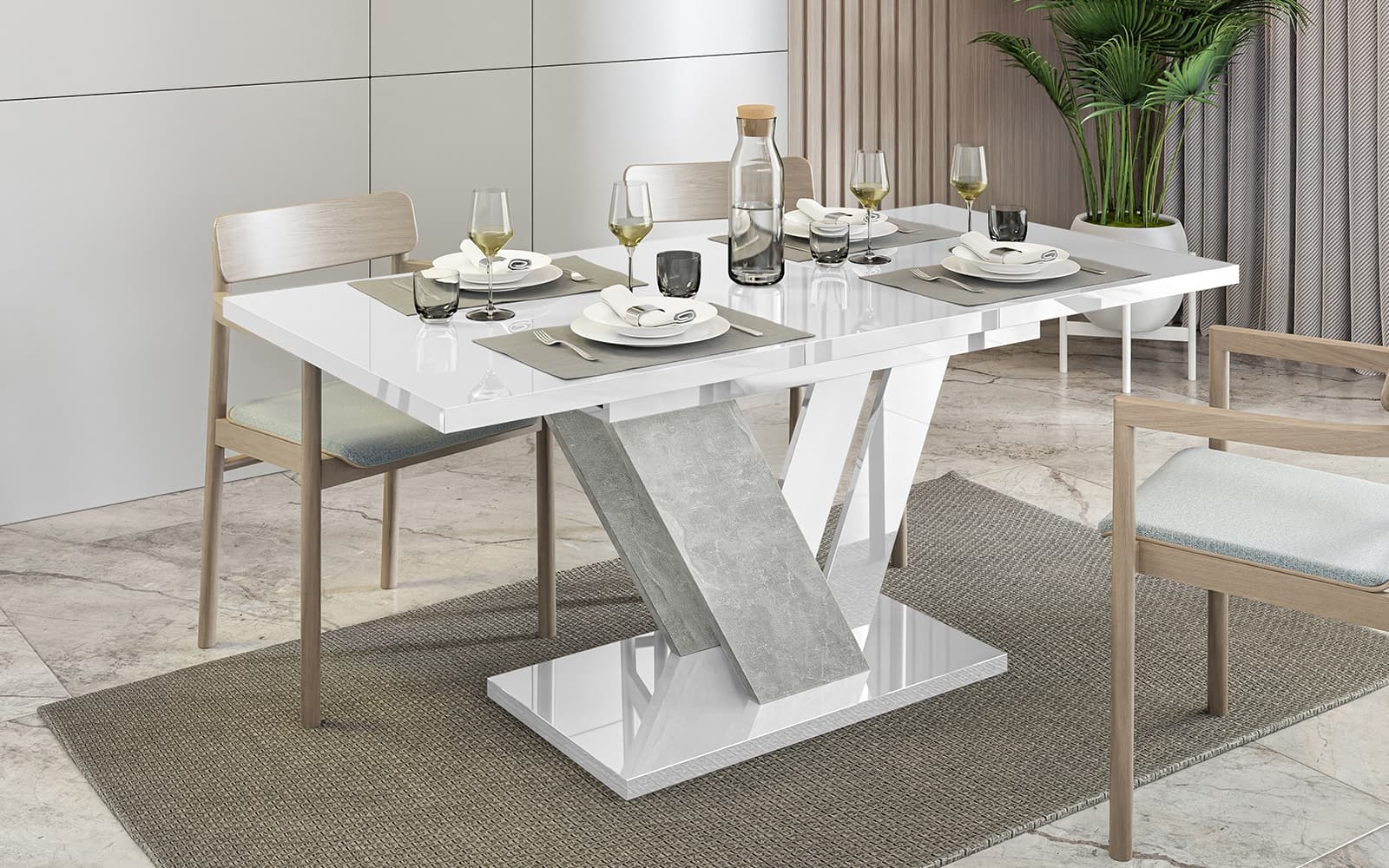 masă dining extensibilă harmonique, 120/160x80 cm, alb/negru