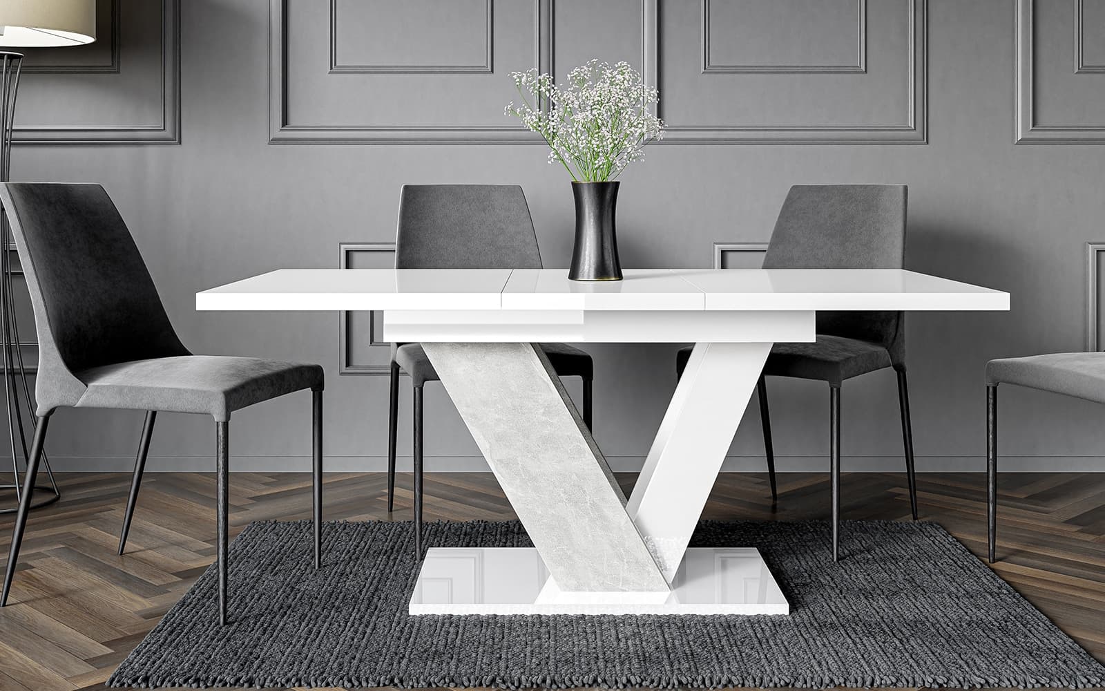 masă dining extensibilă harmonique, 120/160x80 cm, alb/negru