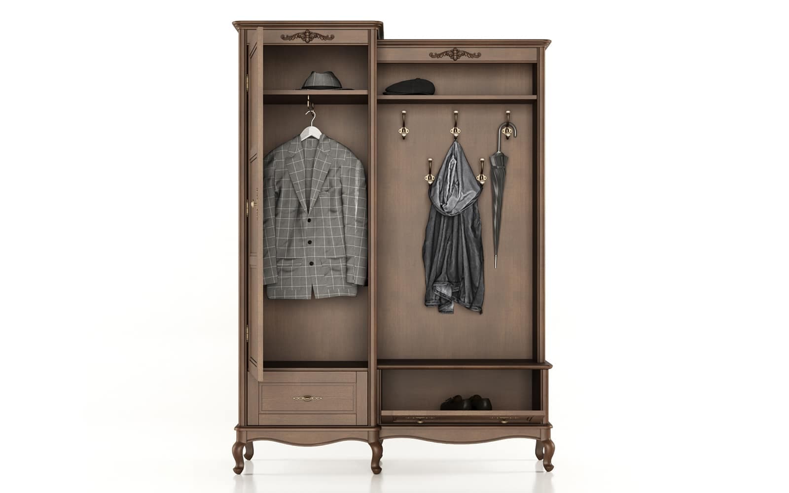 Set pentru Hol Seraphia, cu Oglindă, Lemn Masiv, 150 x 52 x 207 cm