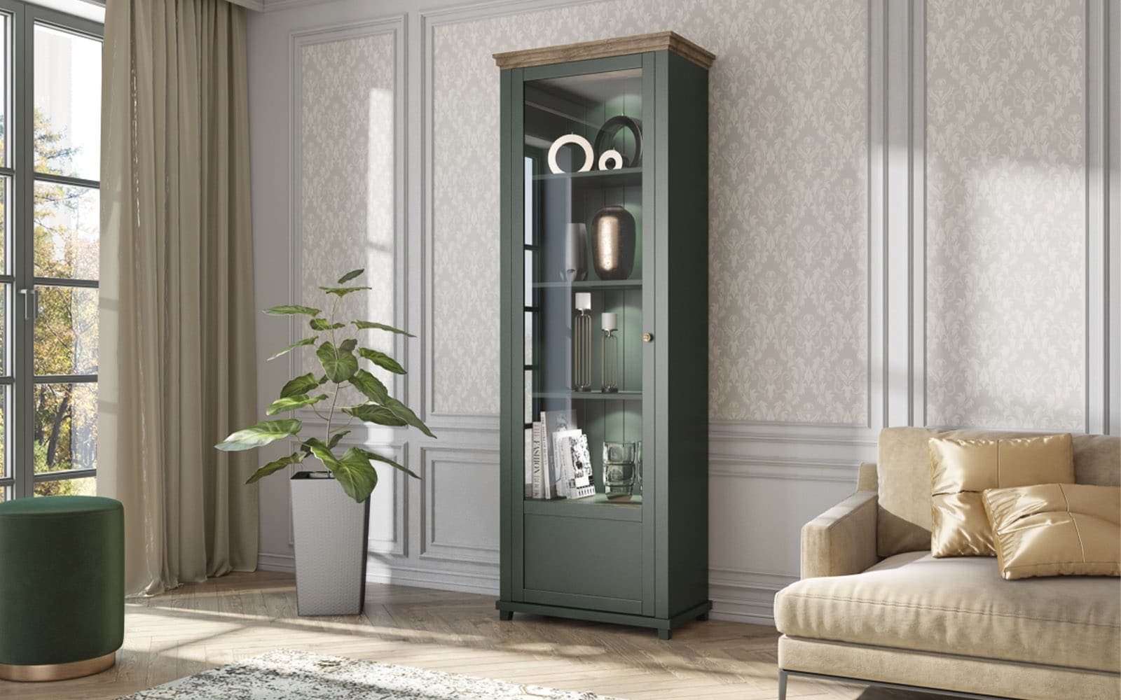 vitrină jardon, 71x42x200cm, verde
