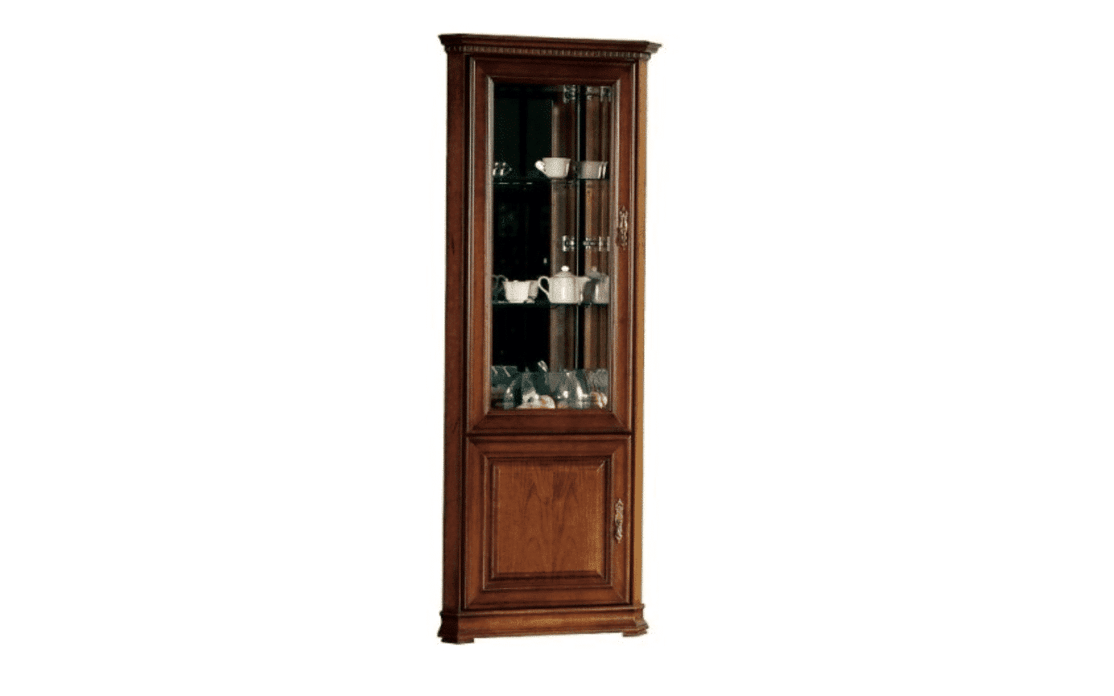Vitrină de colt Ravino II, Lemn Masiv, Nuc, 80 x 57 x 207,9 cm