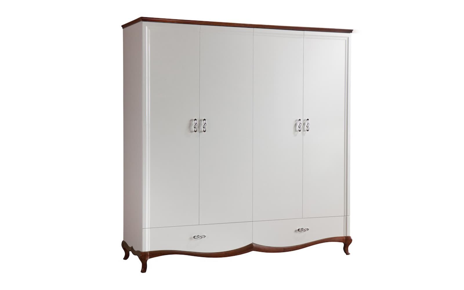 Dulap Milan, 4 Uși, Lemn Masiv, Alb-Nuc, 204,4 x 62,5 x 209,5 cm