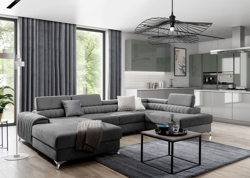 Colțar Formă U, Extensibil Levi, 347x202cm din lemn masiv