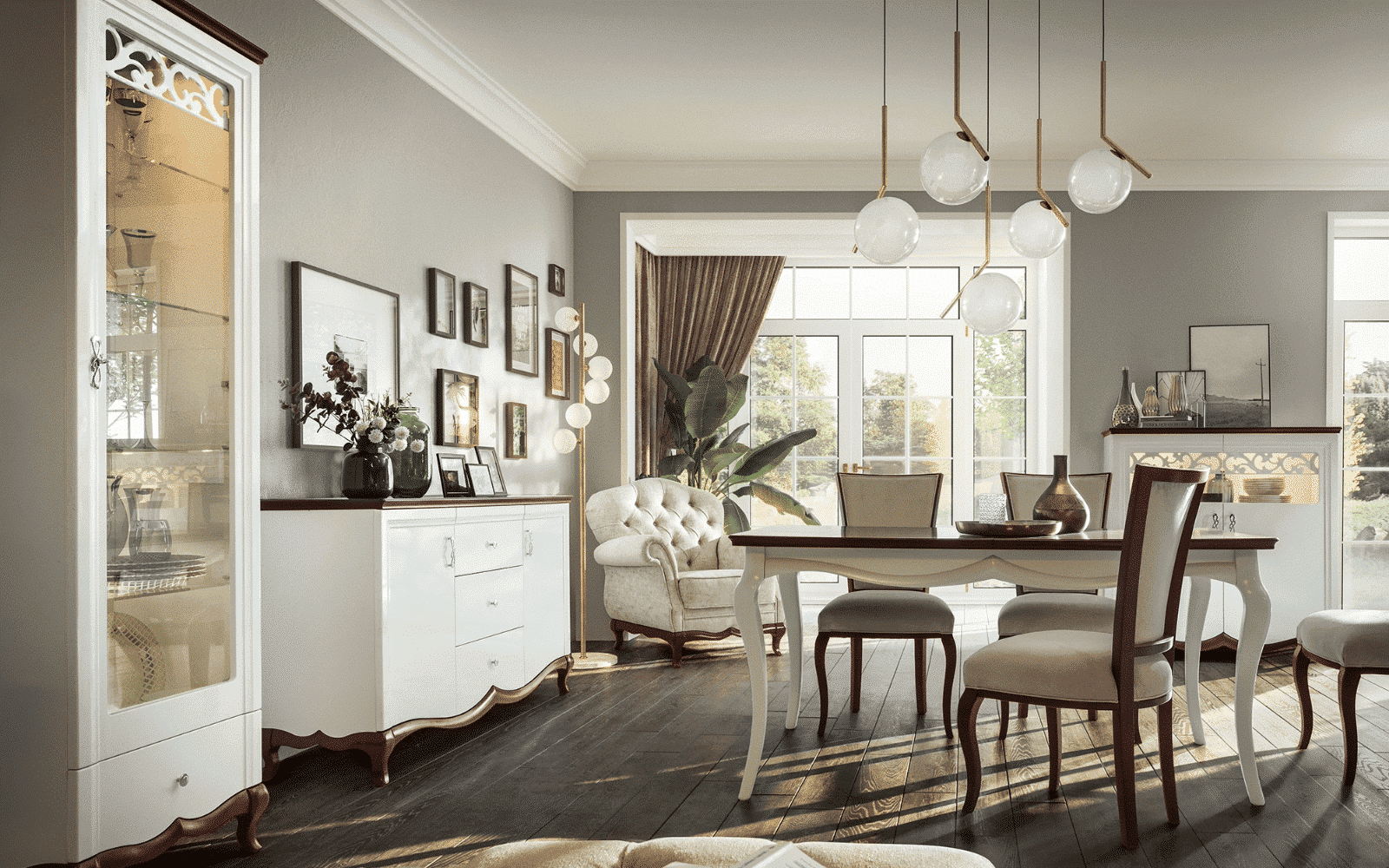 Scaun Milan, Lemn Masiv, Alb-Nuc,  47 x 37 x 96/50 cm