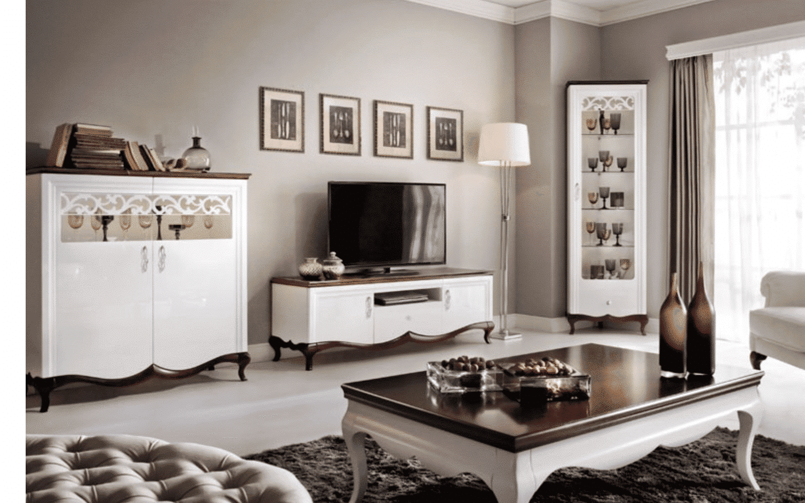 Bufet Milan I, Lemn Masiv, Alb-Nuc, 114 x 46,5 x 123 cm