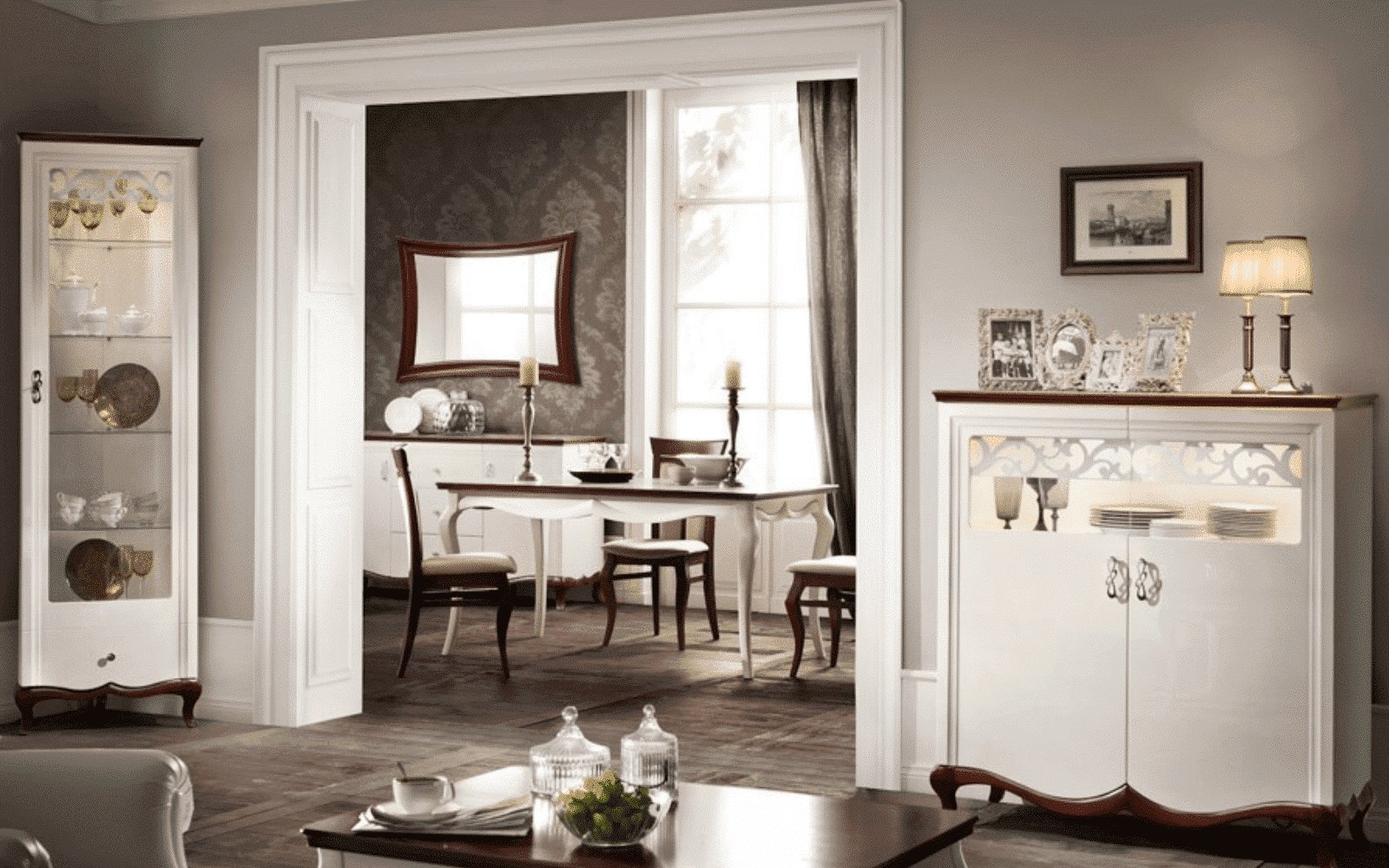 Bufet Milan I, Lemn Masiv, Alb-Nuc, 114 x 46,5 x 123 cm