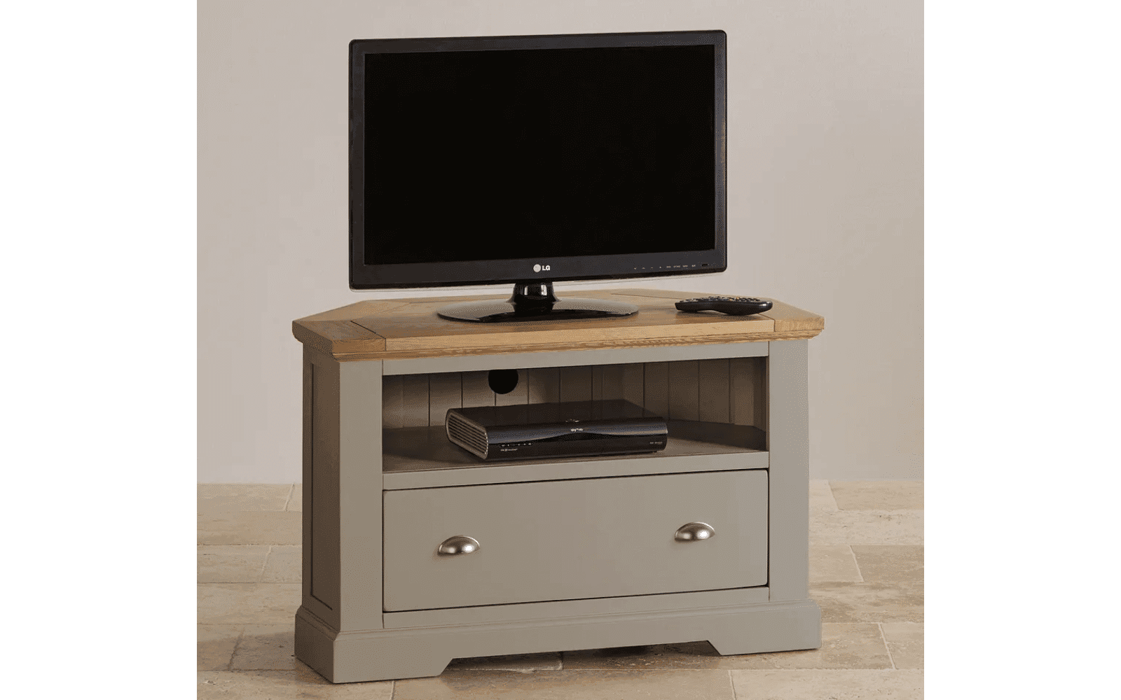 Comodă TV de Colț Ives, Lemn Masiv, Personalizabilă, Gri, 96 x 50 x 62 cm