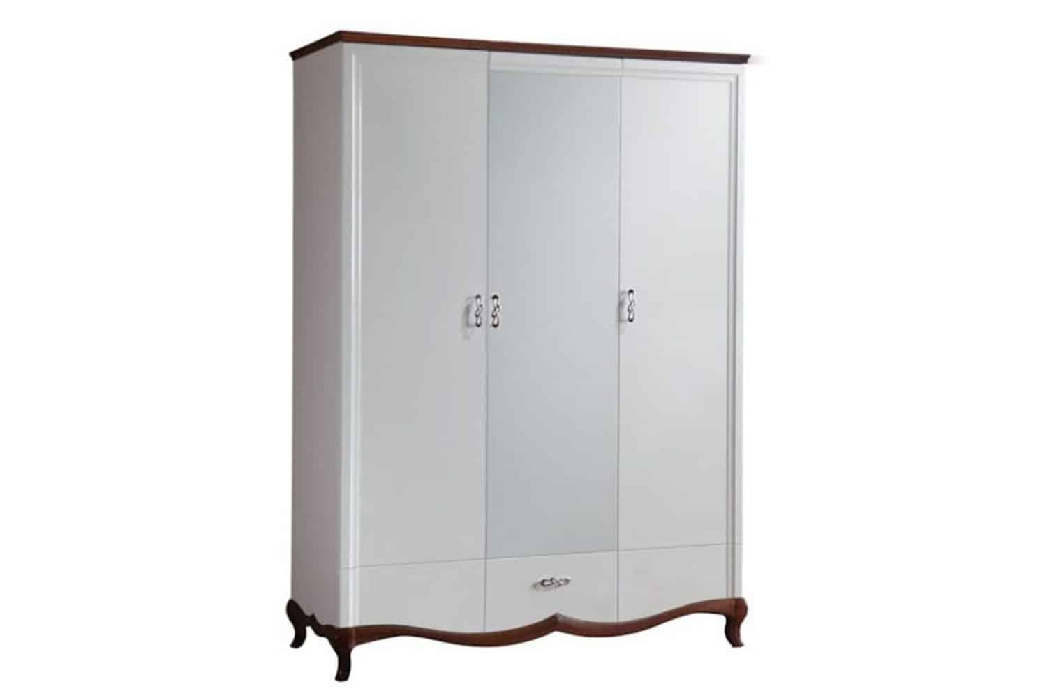 Dulap Milan, 3 Uși, cu Oglindă, Lemn Masiv, Alb-Nuc, 164,2 x 62,5 x 209,5 cm