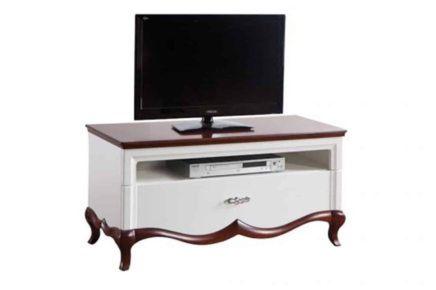 Comodă TV Milan, Lemn Masiv, Alb-Nuc, 114 x 46,5 x 55,7 cm