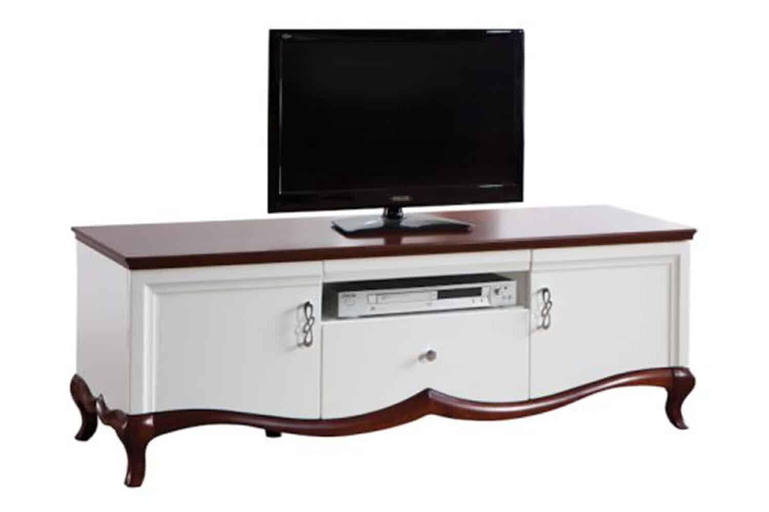 Comodă TV Milan II, Lemn Masiv, Alb-Nuc, 164,2 x 46,5 x 55,7 cm
