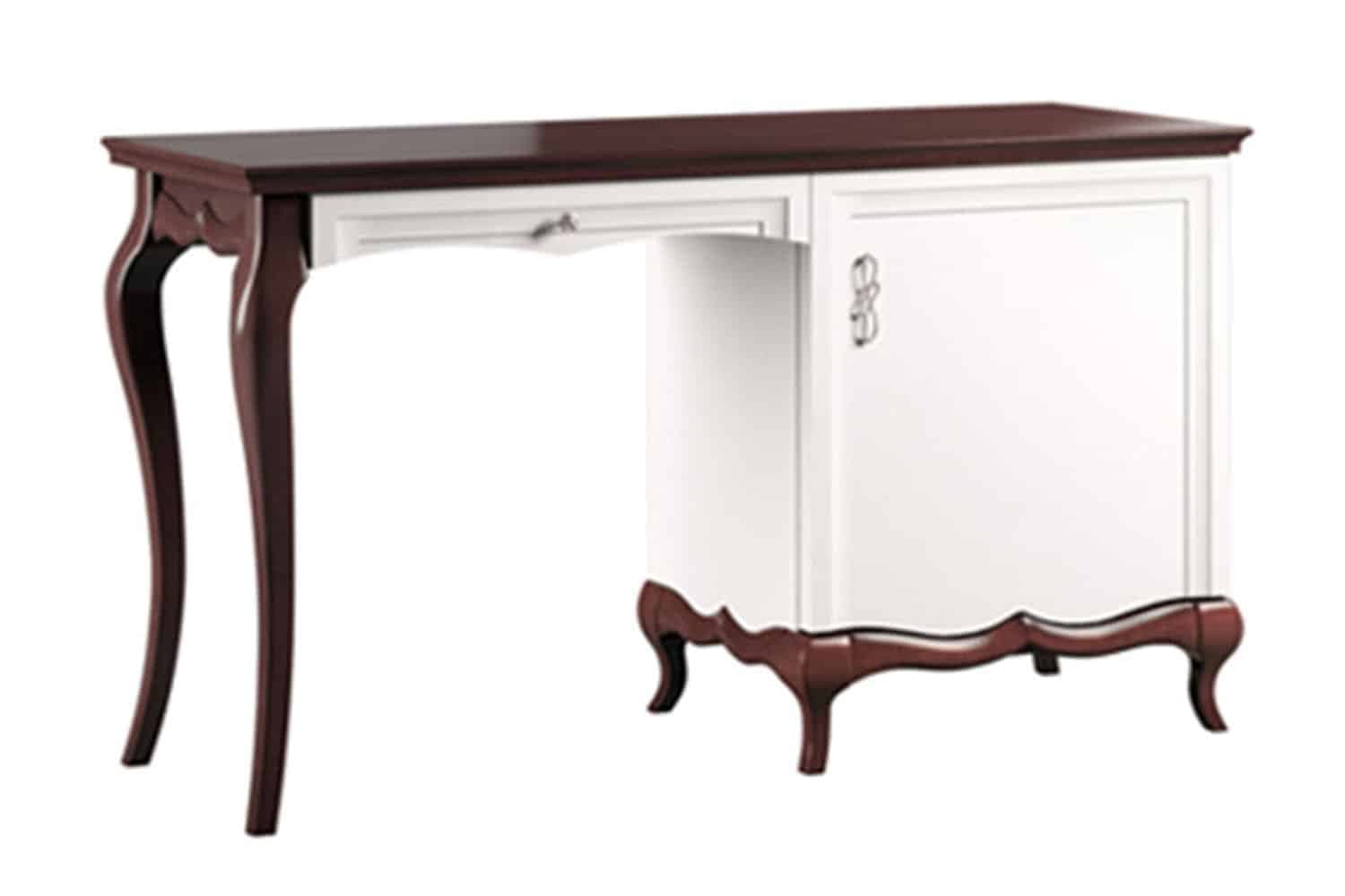 Birou Milan, Lemn Masiv, Alb-Nuc, 136,3 x 48 x 78,2 cm