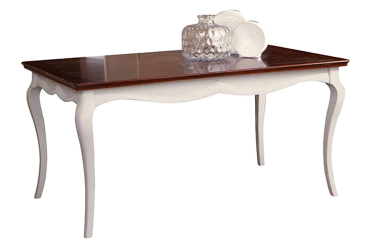 Masă Dining Milan, Lemn Masiv, Alb-Nuc, 160/250 x 90 x 77,5 cm