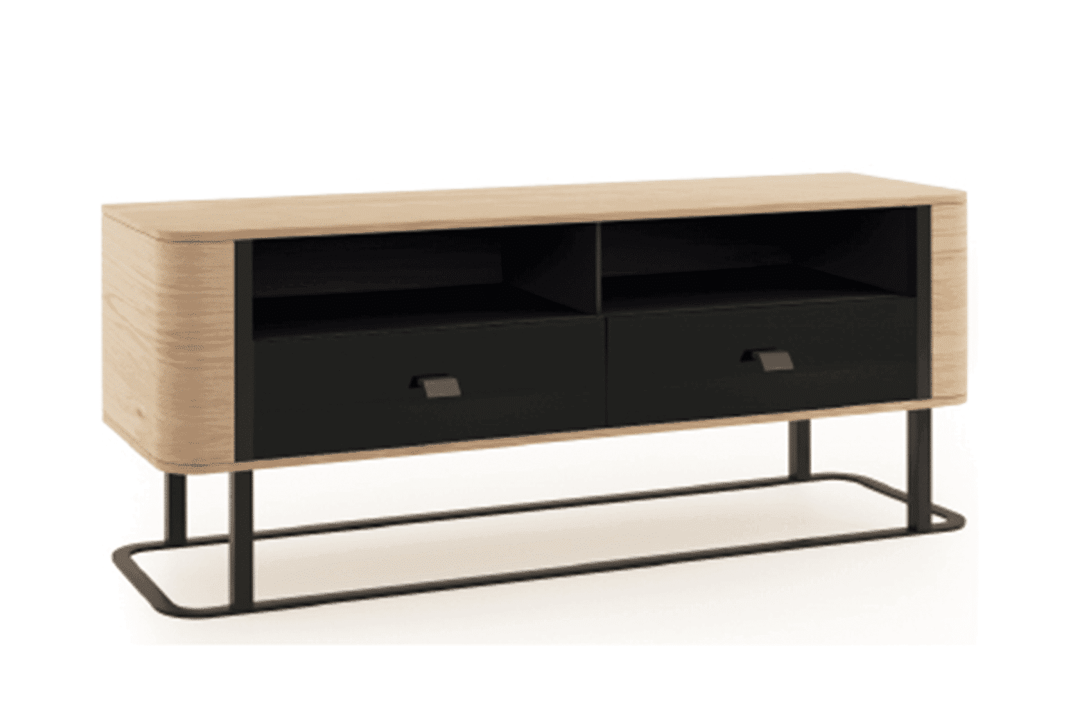 Comodă TV Galen II, Lemn Masiv, Negru-Natur, 150,8 x 40,2 x 59,6 cm