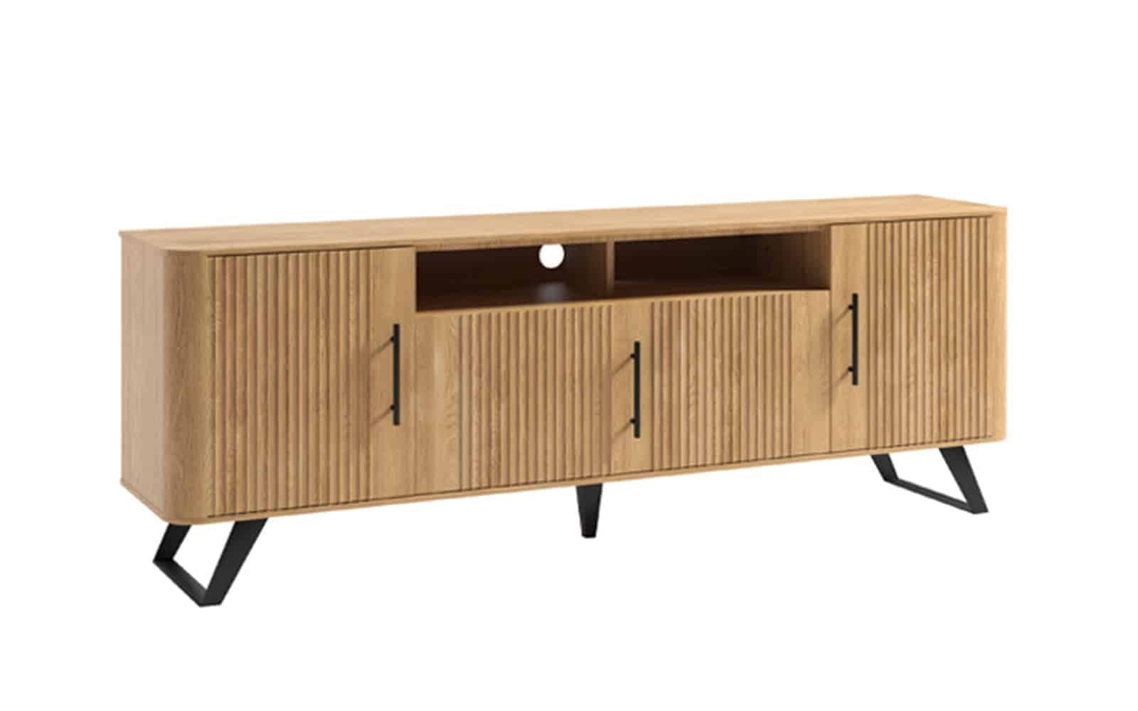 Comodă TV Santiago II, Lemn Masiv, Natur-Negru, 184,8 x 39,7 x 65 cm