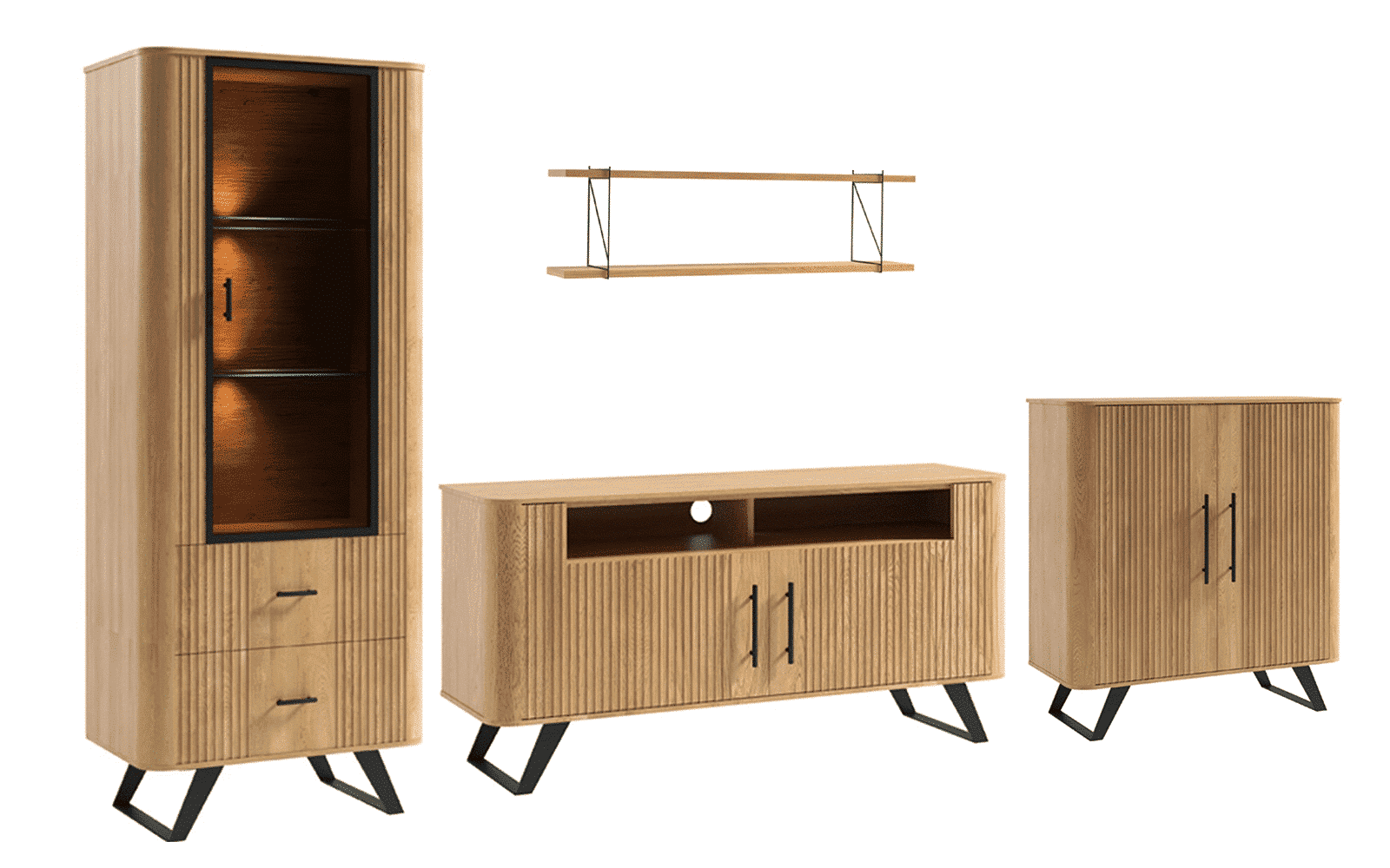 Set Living Santiago, Lemn Masiv, Natur-Negru