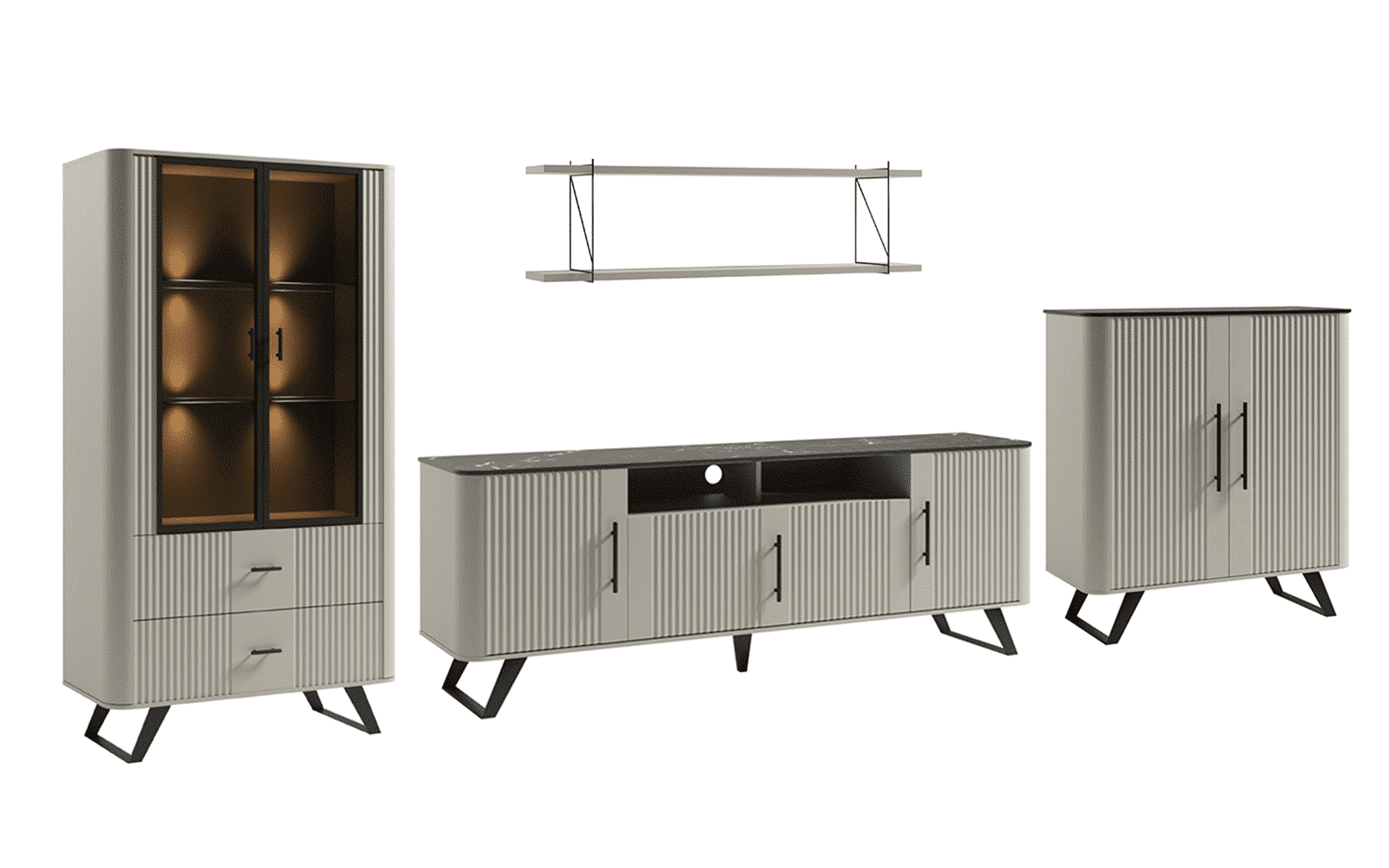 Set Living Santiago, Lemn Masiv, Crem
