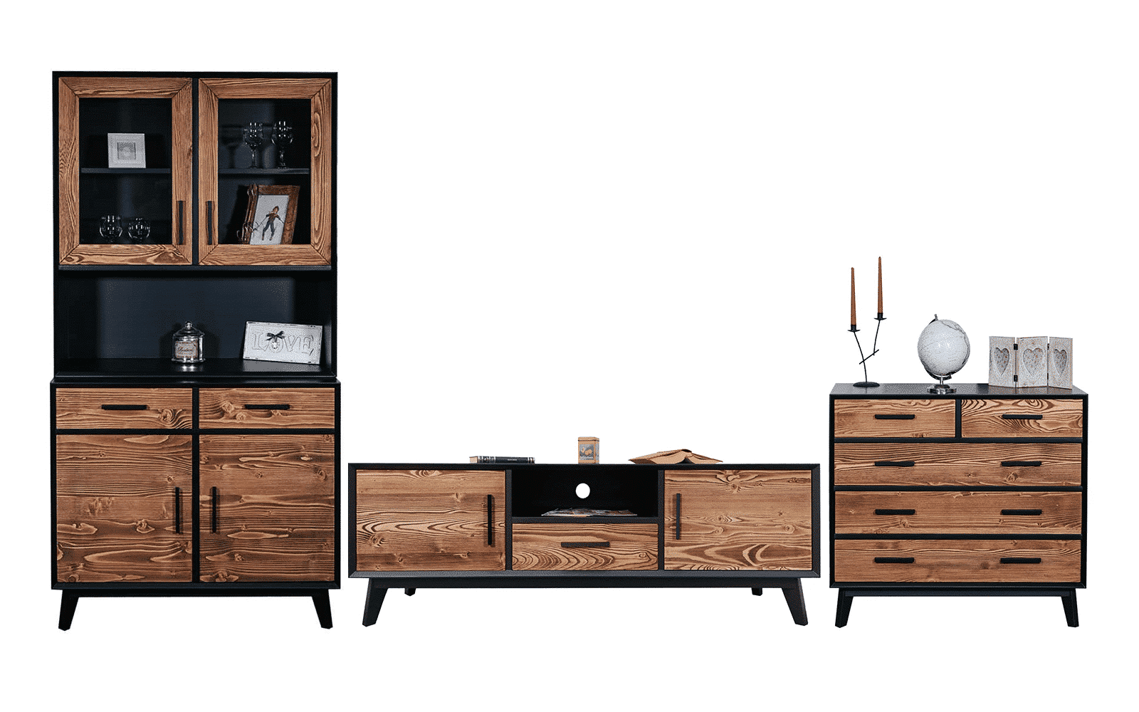 Set Living Timeless II, Lemn Masiv, Natur-Negru