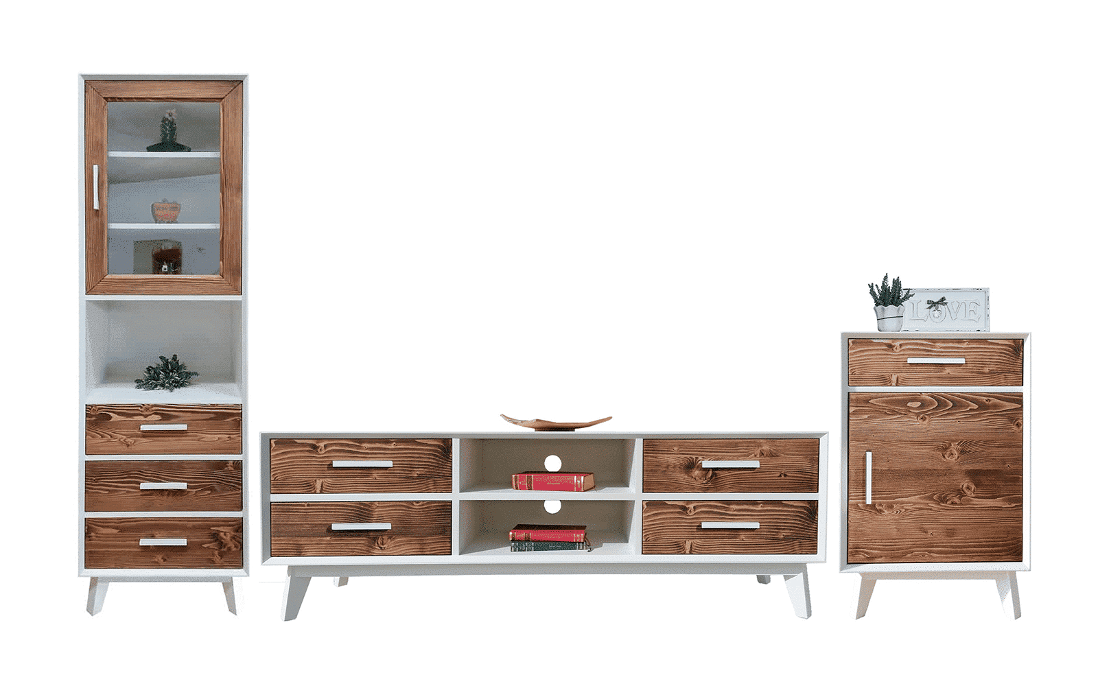 Set Living Timeless II, Lemn Masiv, Natur-Alb