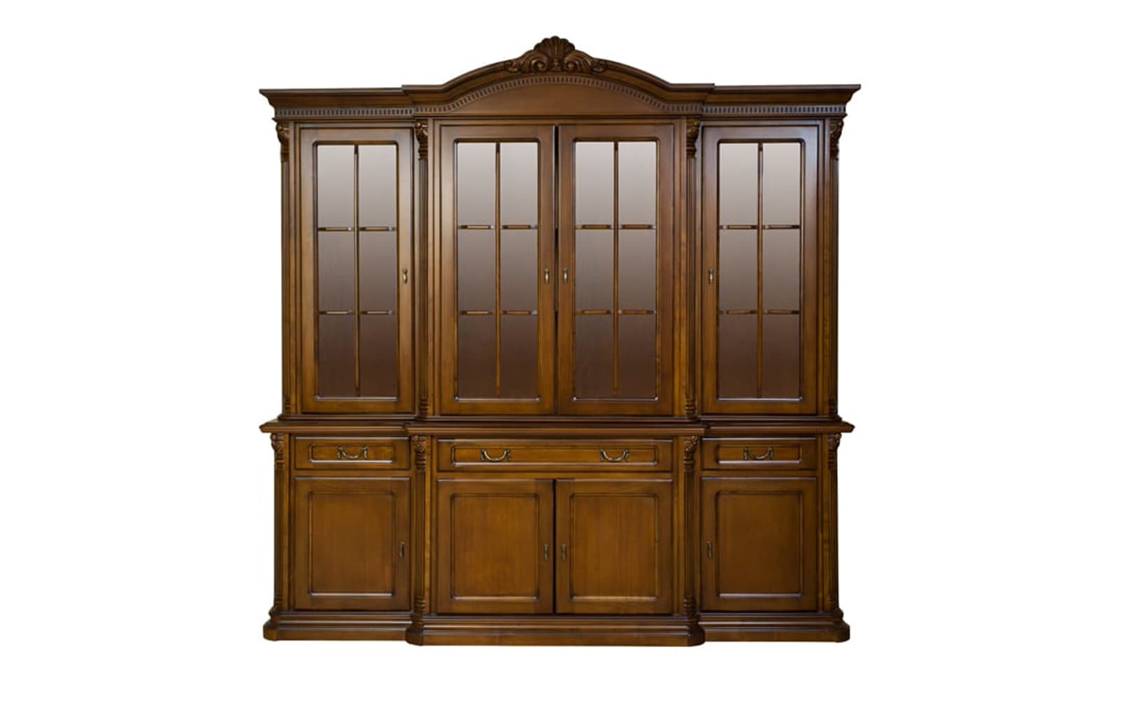 Bufet Briston cu Vitrină, 4 Uși, Lemn Masiv, 229.5 x 56.5 x 230 cm
