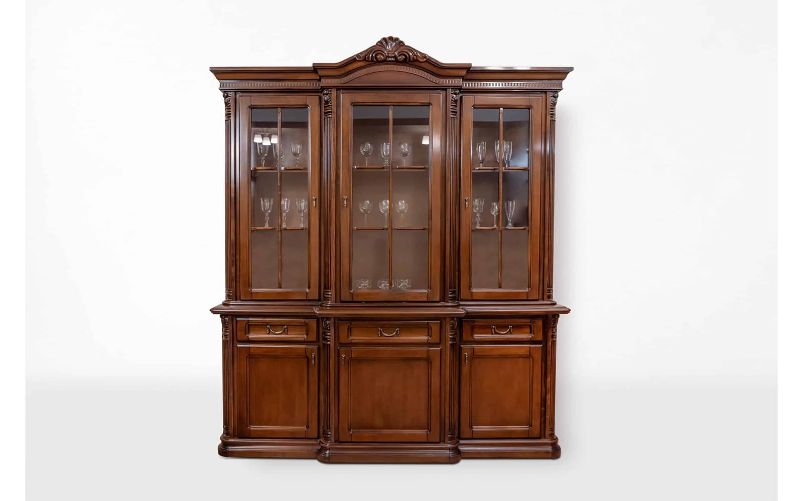 Bufet Briston cu Vitrină, 3 Uși Briston, Lemn Masiv, 193,2 x 56,5 x 230 cm