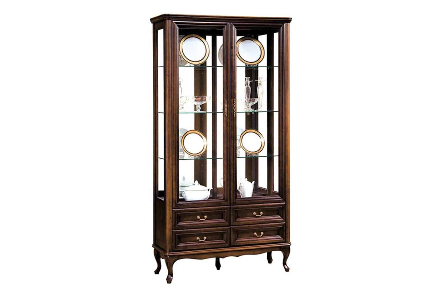 Vitrină Weston I, 2 Uși, 4 Sertare, 96,5 x 52,5 x 206 cm din lemn masiv