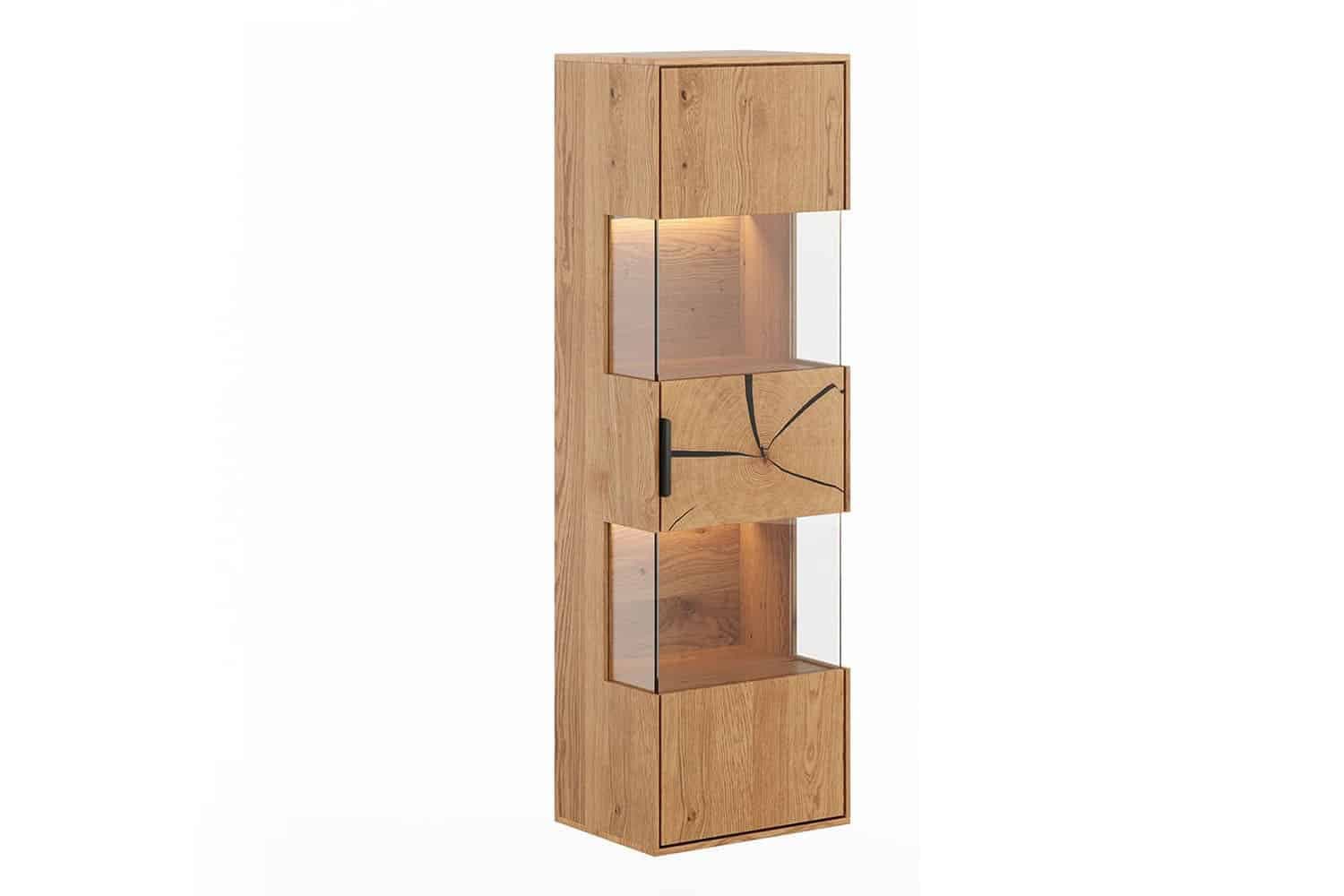 Vitrină Tress III, Suspendată, Stejar Masiv, 43 x 33 x 142 cm