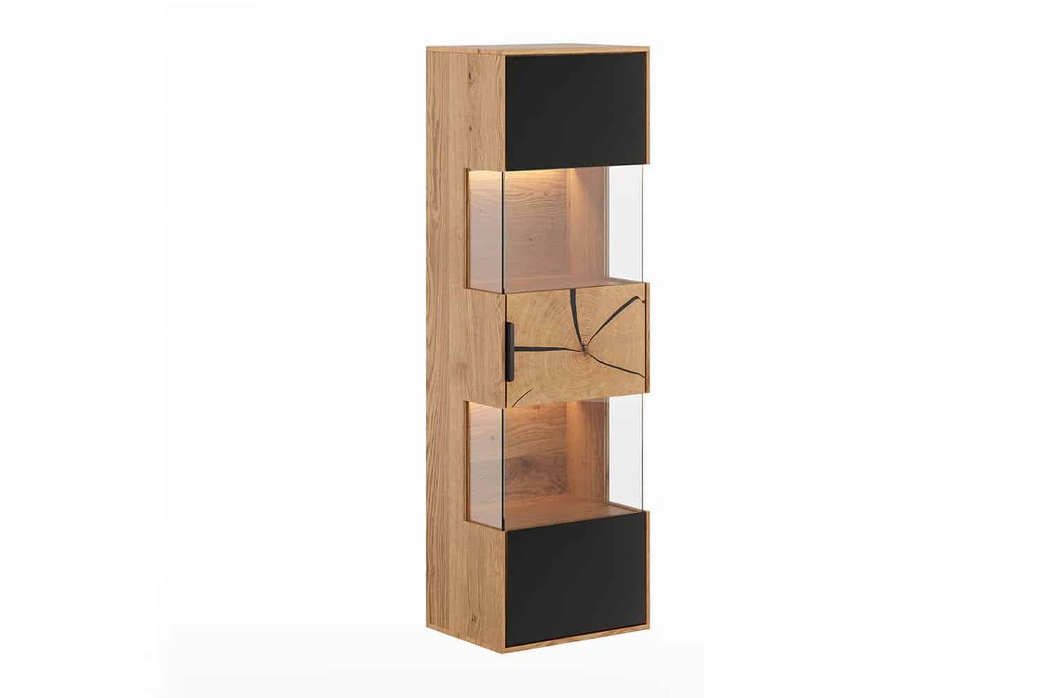 Vitrină Tress IV, Suspendată, Stejar Masiv, 43 x 33 x 142 cm