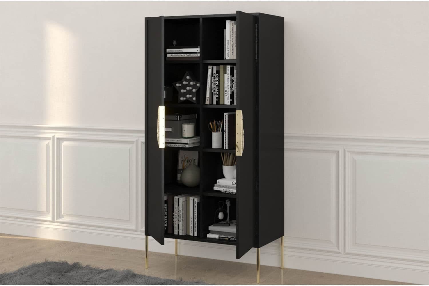 Dulap TV Merlin, Personalizabilă, Accesorii placate cu Aur, 80,1 x 40 x 160 cm