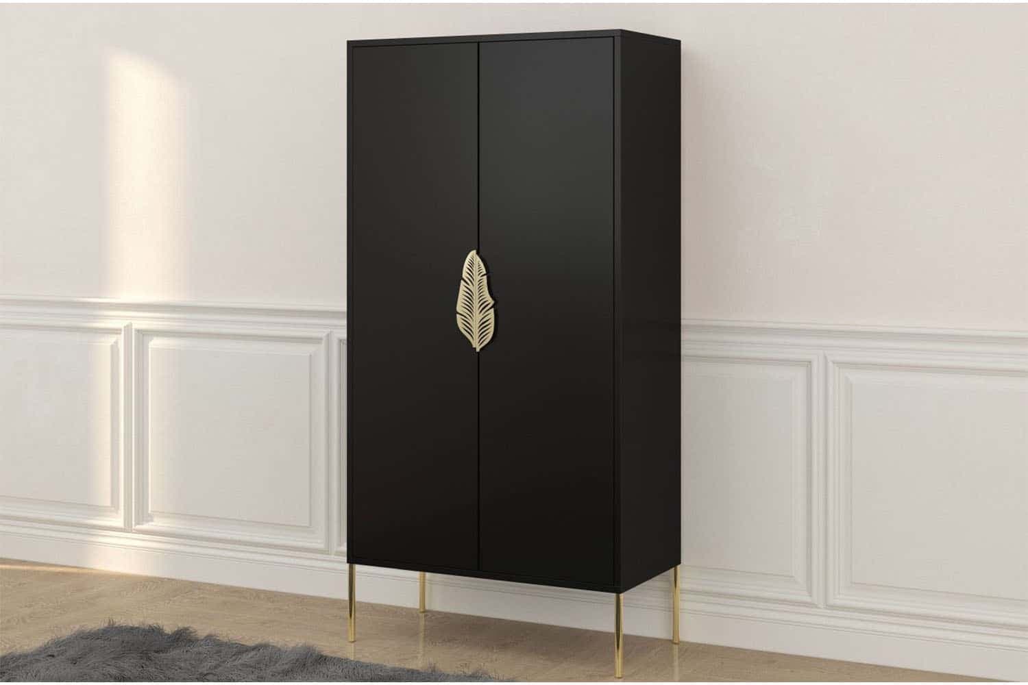 Dulap TV Merlin, Personalizabilă, Accesorii placate cu Aur, 80,1 x 40 x 160 cm