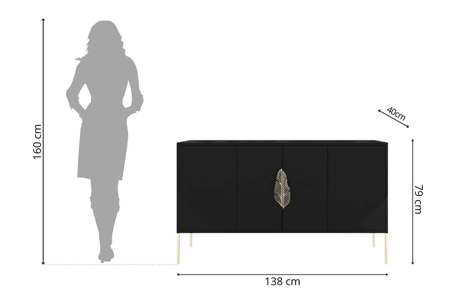 Comodă Merlin, Personalizabilă, Accesorii placate cu Aur, 138 x 40 x 79 cm