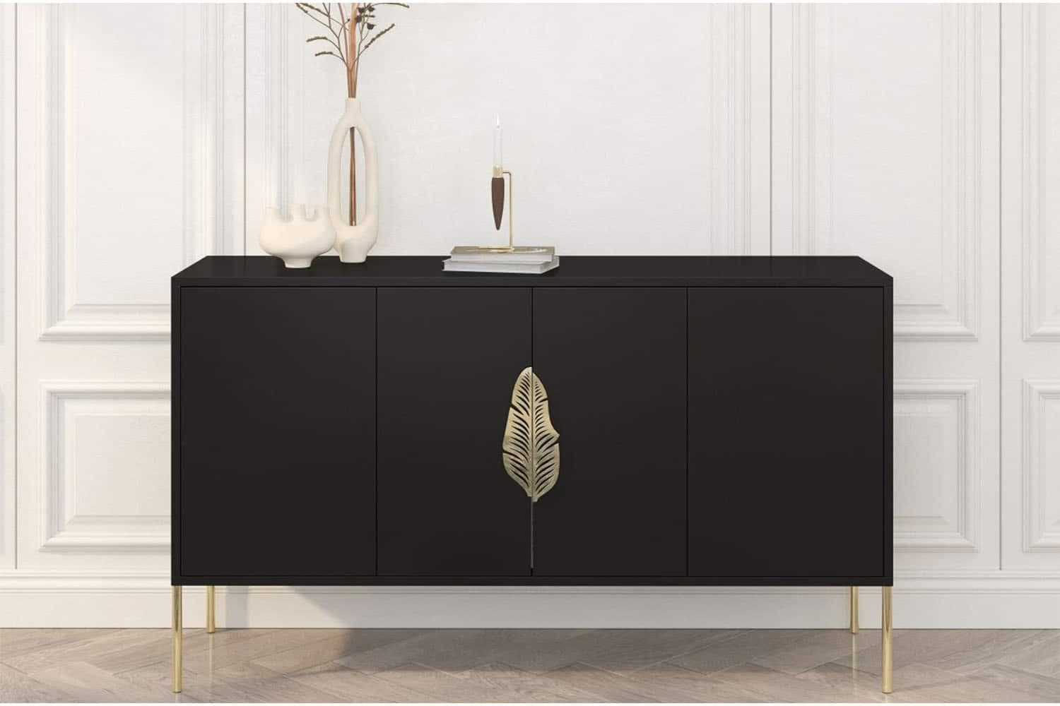 Comodă Merlin, Personalizabilă, Accesorii placate cu Aur, 138 x 40 x 79 cm din lemn masiv