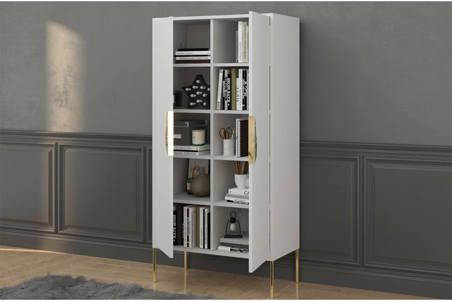 Dulap TV Merlin, Personalizabilă, Accesorii placate cu Aur, 80,1 x 40 x 160 cm