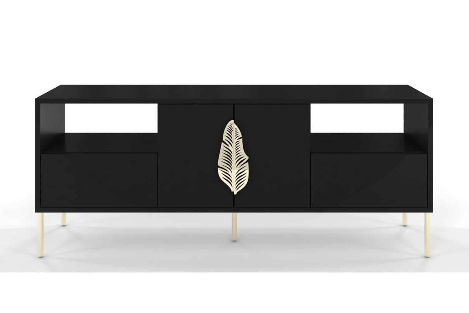 Comodă TV Merlin, Personalizabilă, Accesorii placate cu Aur, 136 x 40 x 60 cm din lemn masiv