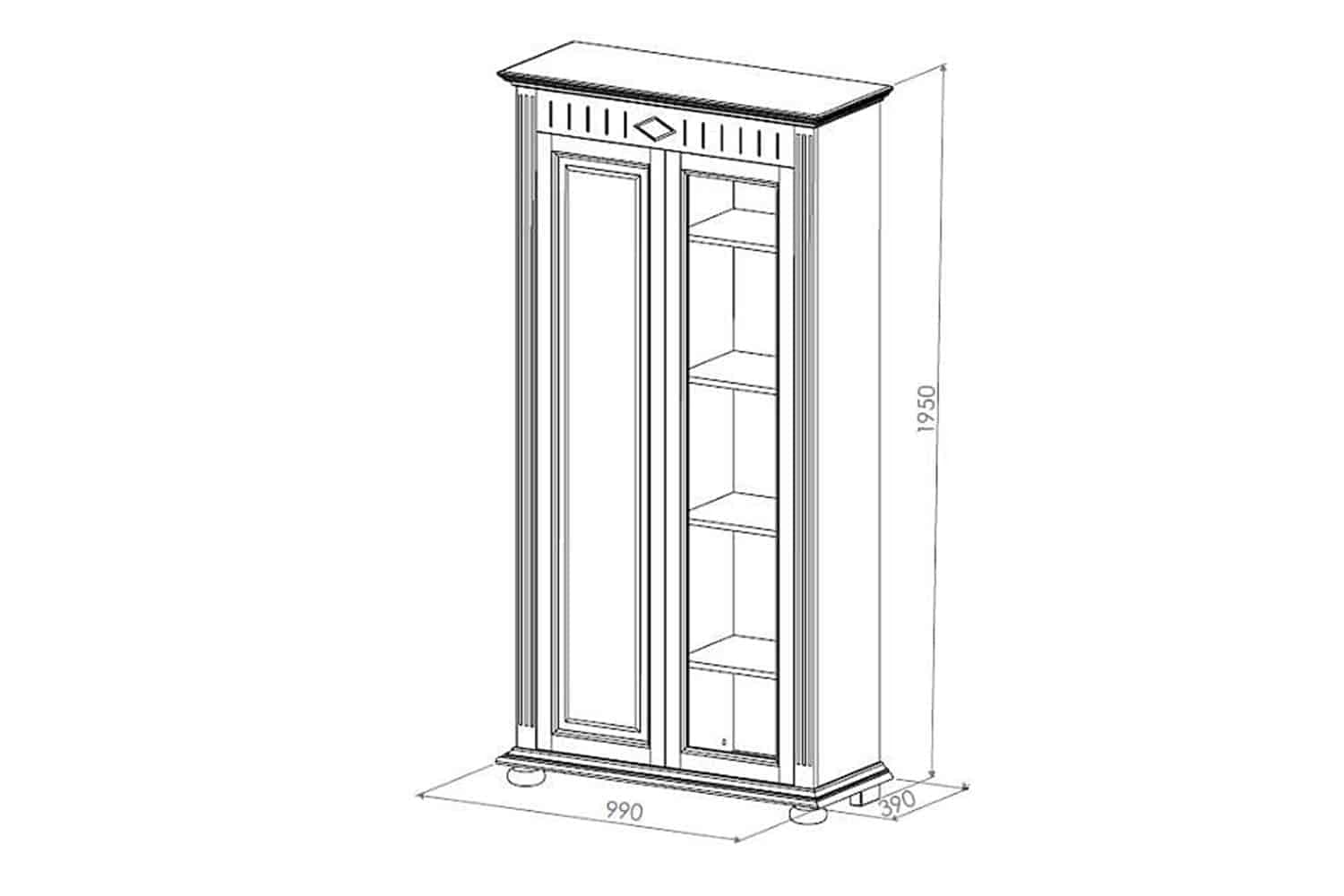 vitrina clara, lemn masiv, alb, 99 x 39 x 195 cm