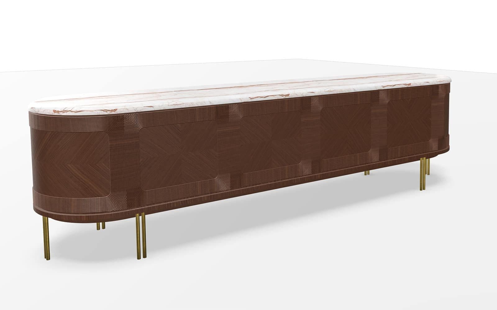 Comoda TV Emma, 247x56x67cm, Nuc, Marmura Naturala