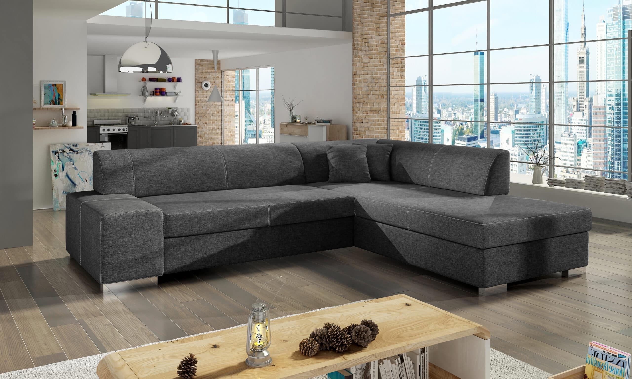 colțar extensibil primo, depozitare, 278x217cm, colt dreapta , culoare gri