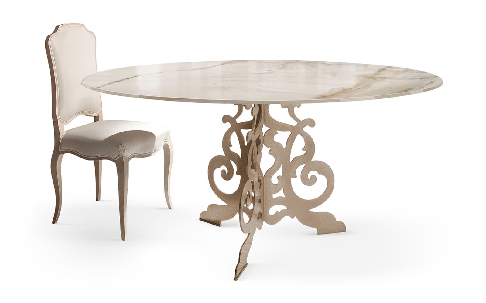 Masa ERMITAGE – Design sculptural din fier forjat si blat elegant