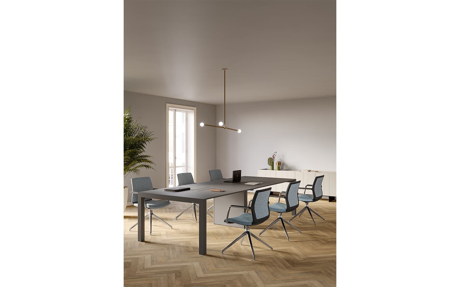 Scaun Karma – Scaun pivotant cu 4 picioare din aluminiu polisat din lemn masiv