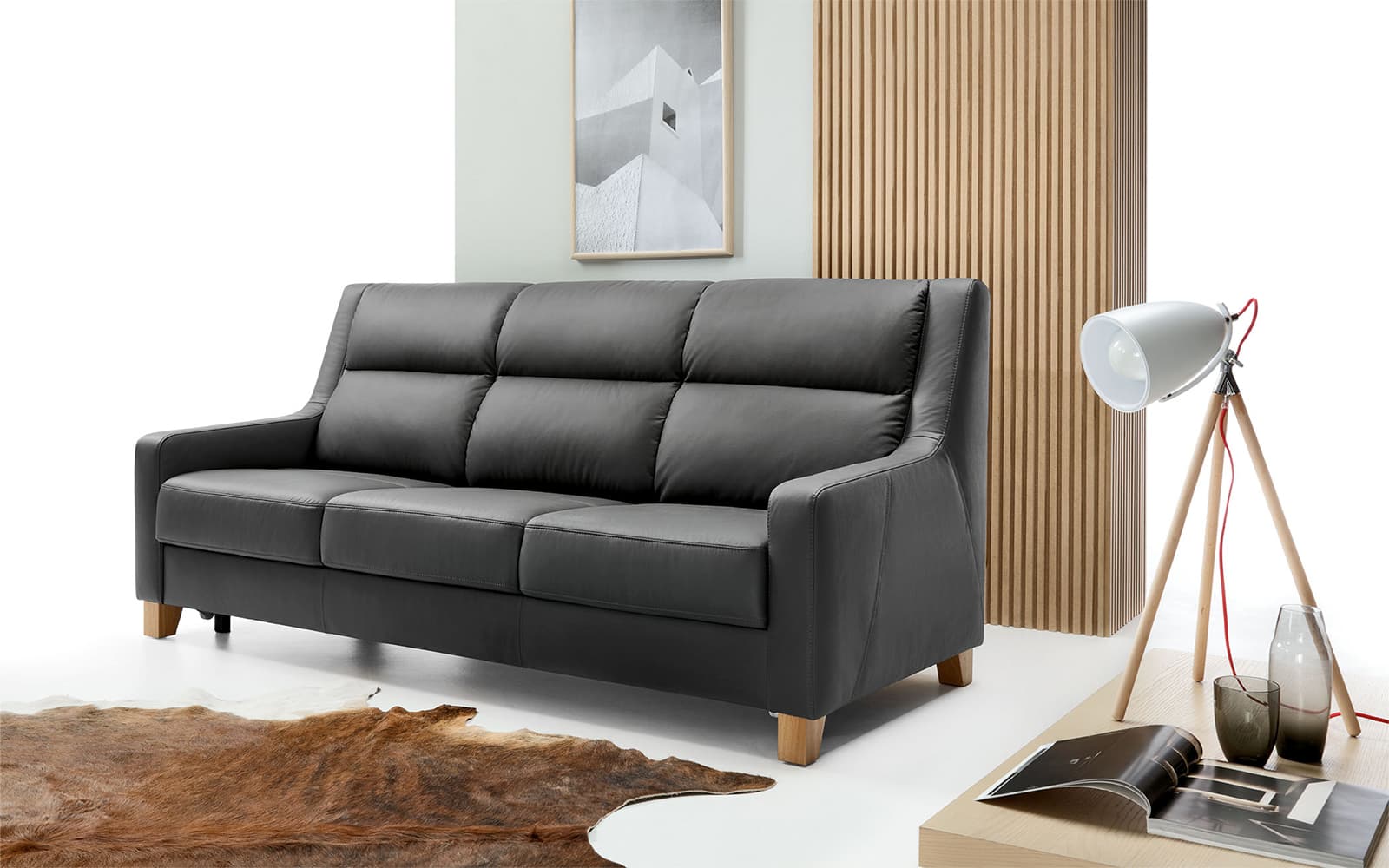 Canapea WAY 3 locuri, 218×101×92 cm din lemn masiv