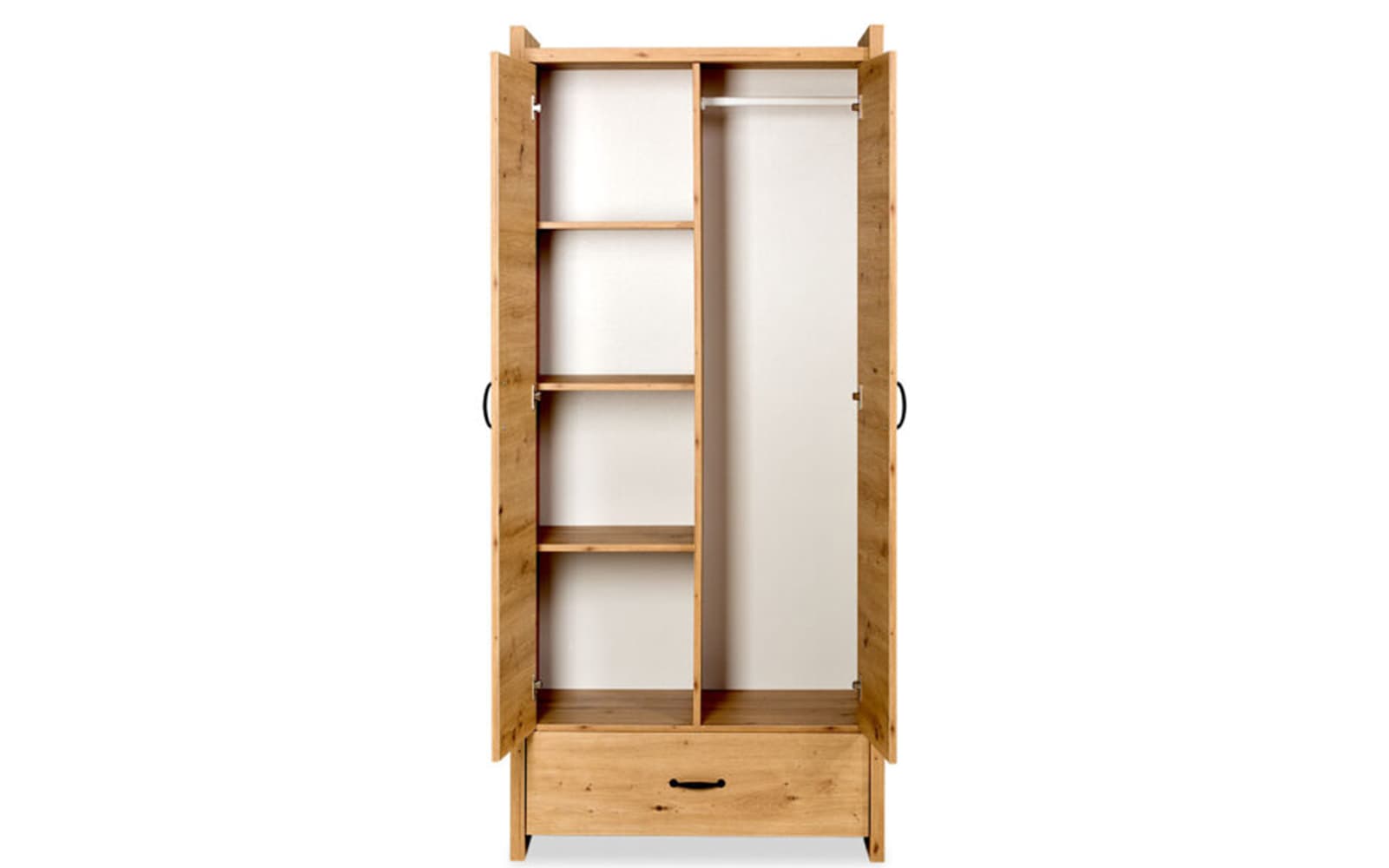 Dulap Amelie, 84×190×50 cm, Alb/Stejar din lemn masiv