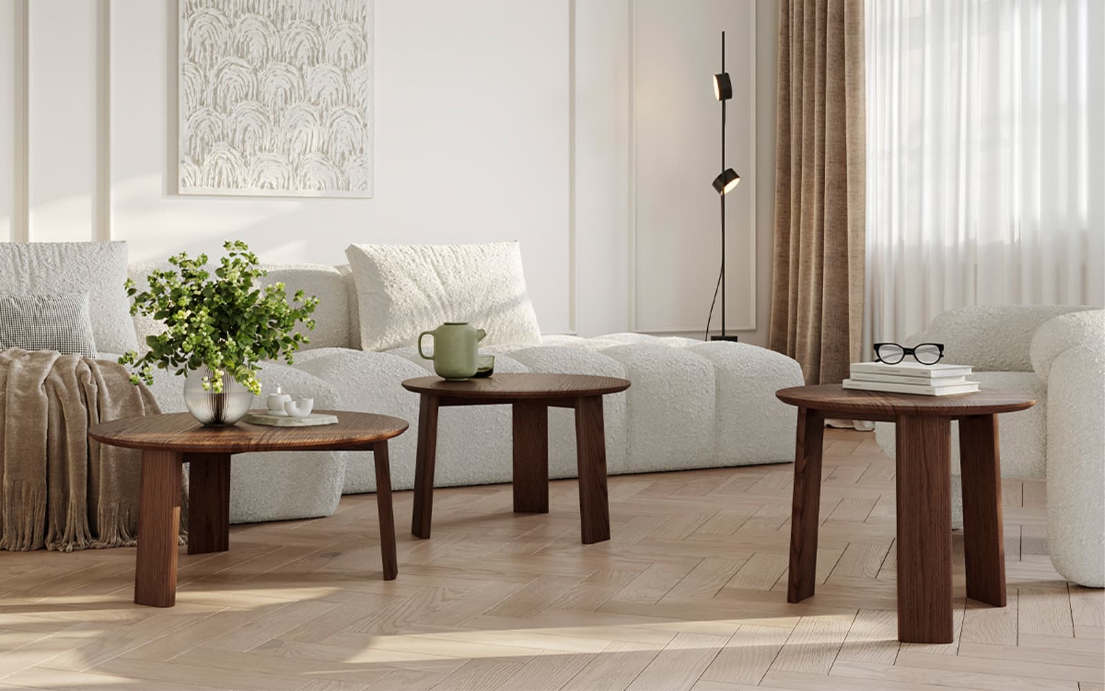 Măsuță rotundă Monte, lemn masiv, finisaj nuc, Ø71×34 cm