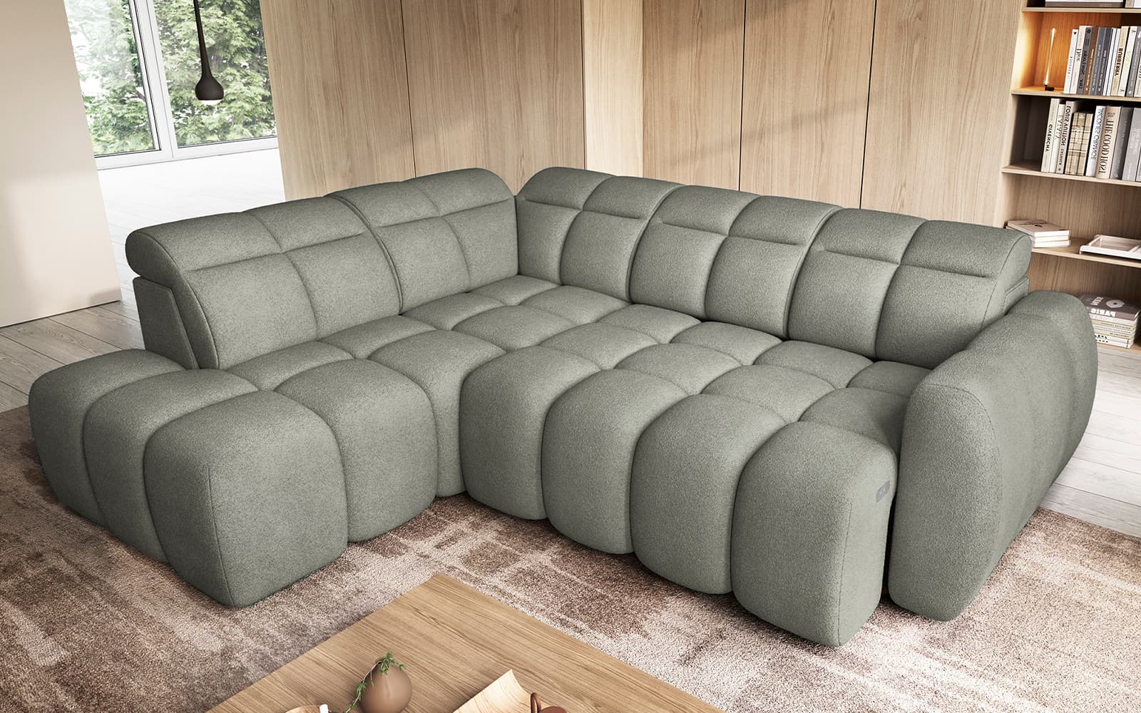 Colțar Falconn, extensibil, 258×208×107 cm, Personalizabil din lemn masiv