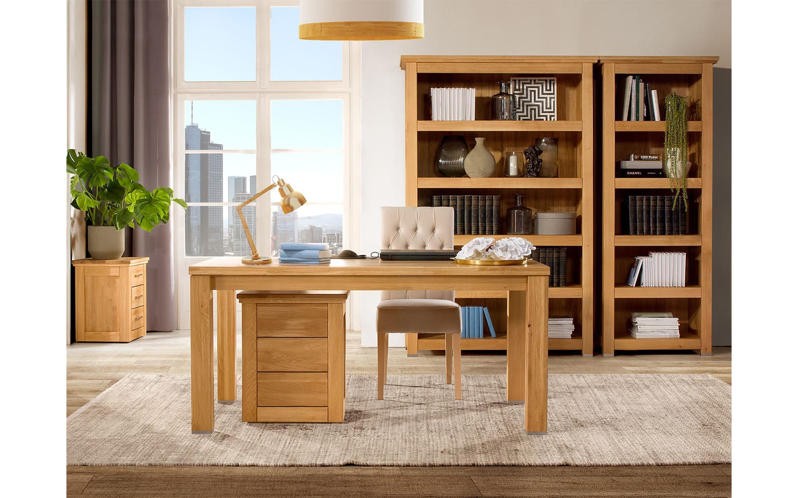 Bibliotecă mare Lucca, Lemn Masiv, 132,6×207×48 cm