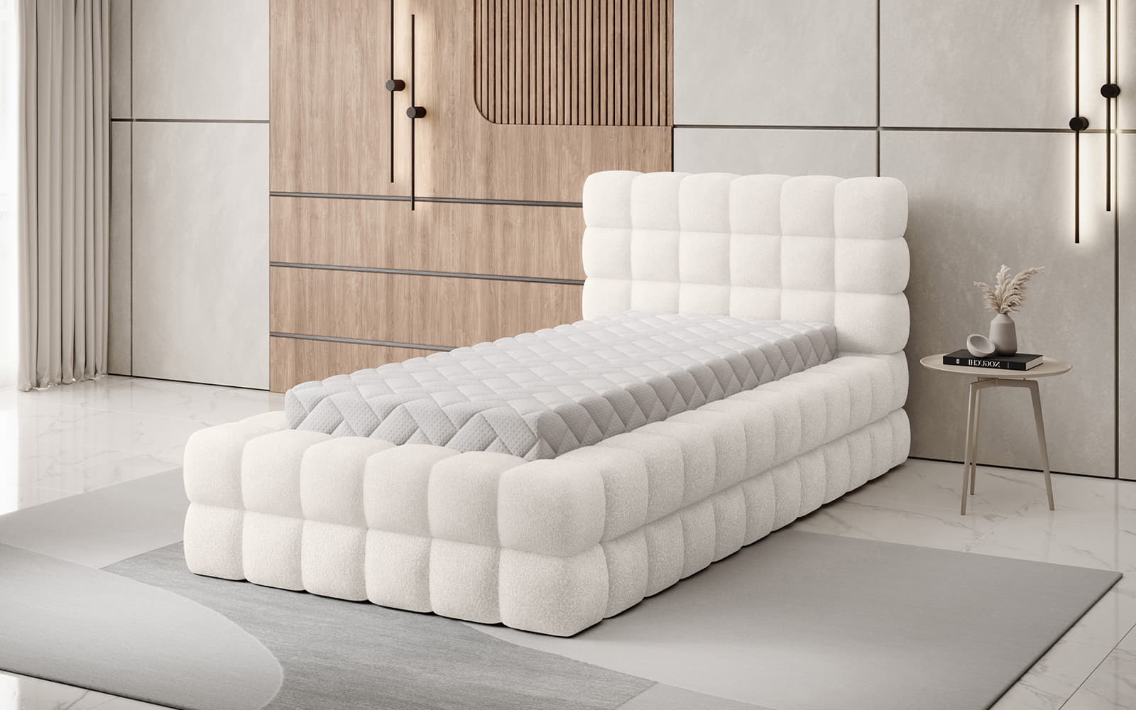 Pat Tapitat Tetrix, Personalizabil, 90x200 cm din lemn masiv
