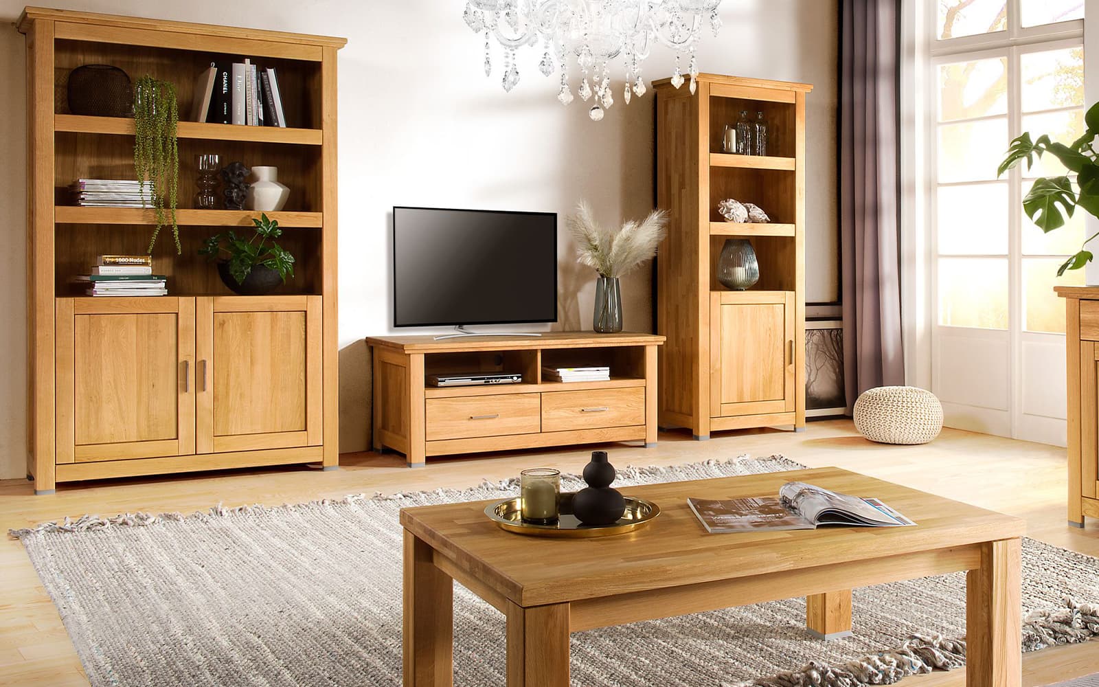 Comodă TV Lucca, Lemn Masiv, 142×64×48 cm