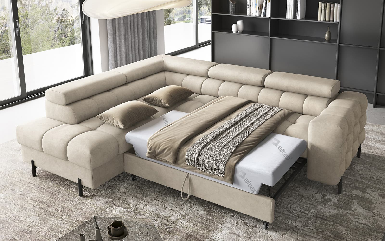 Colțar Ferry, Extensibil, 276x72x200, Material Aura 18 din lemn masiv