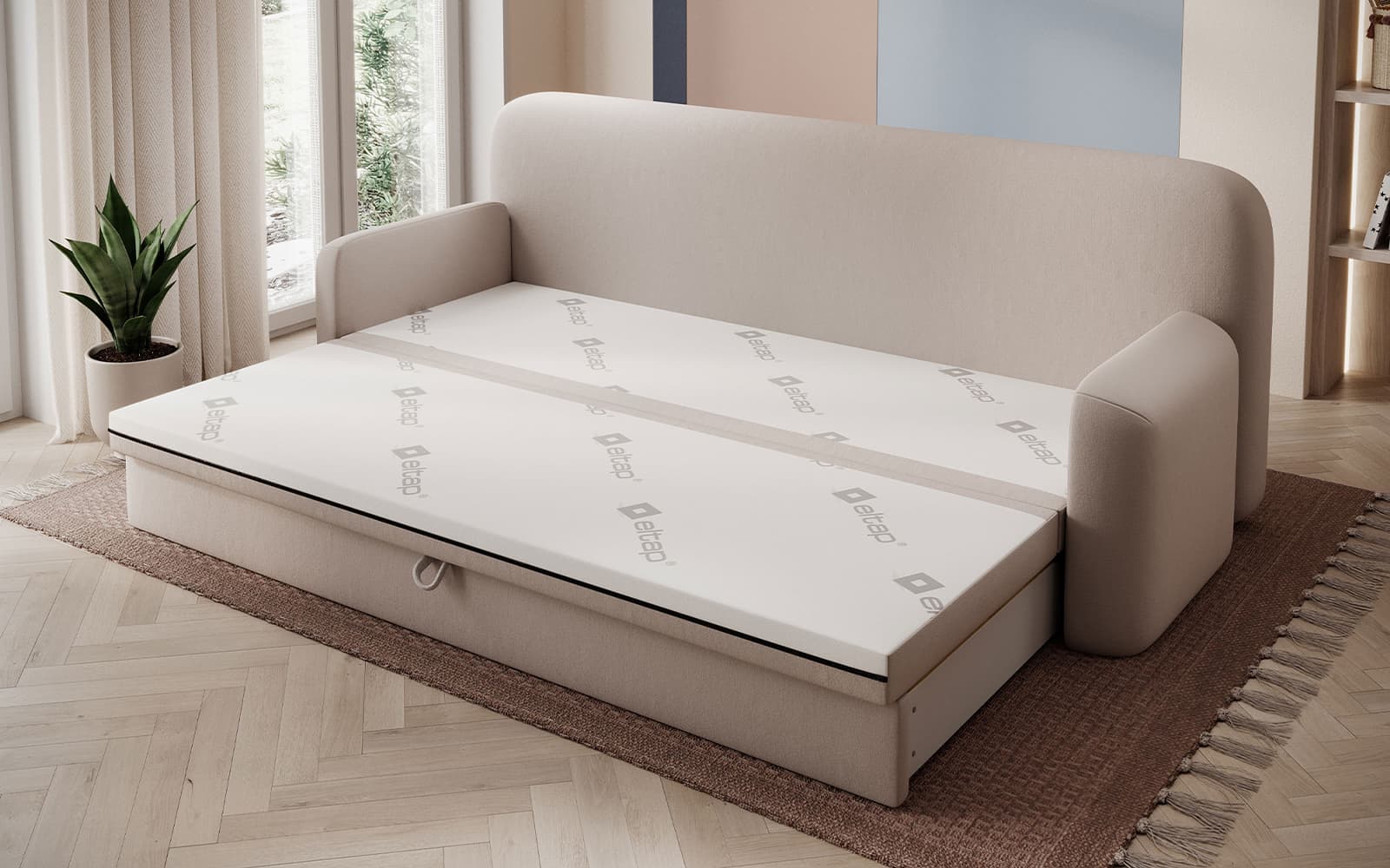 Canapea extensibilă Elioss, 236×89×87 cm, Personalizabila din lemn masiv