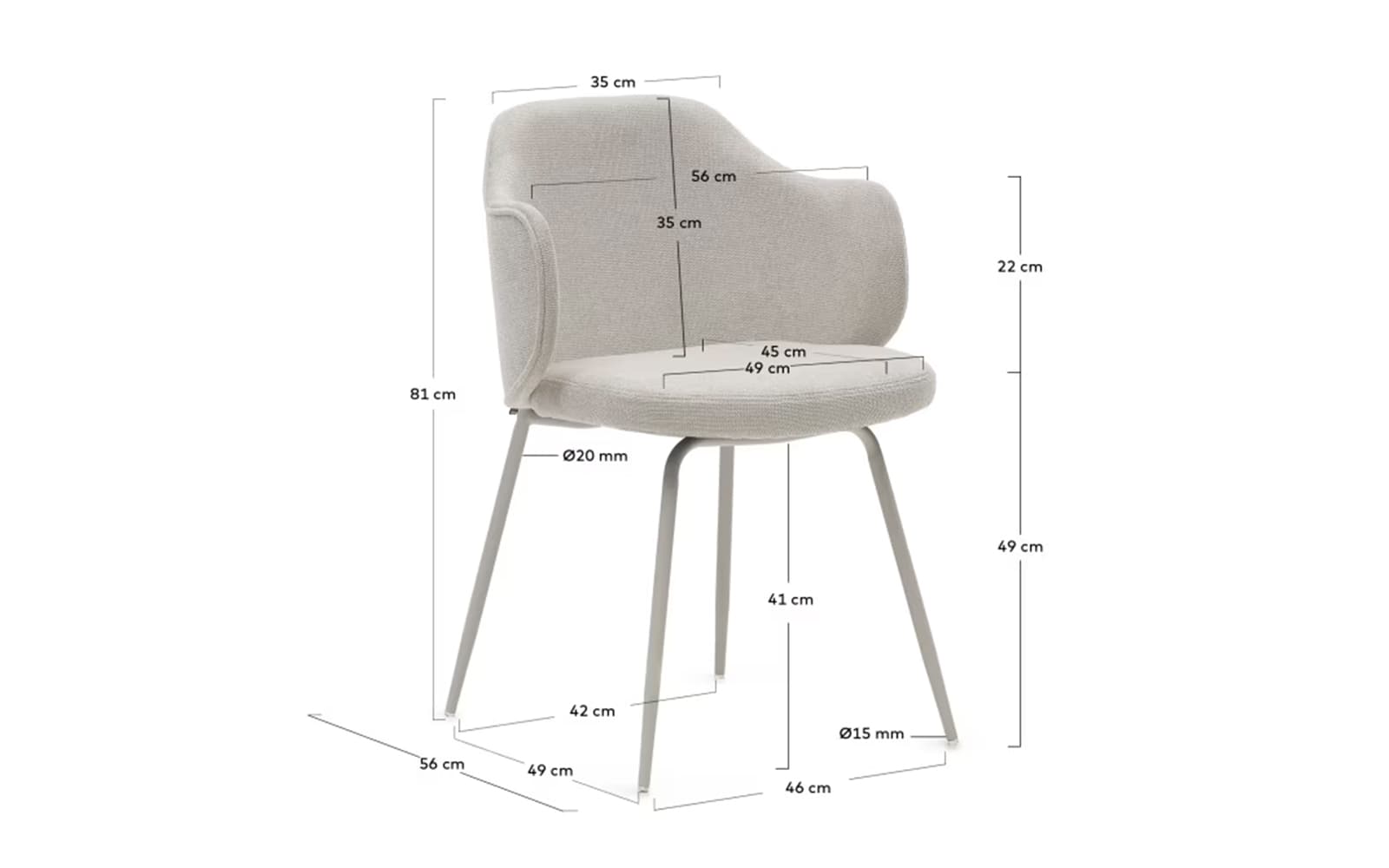 Scaun dining Yunia, 81×56×56 cm